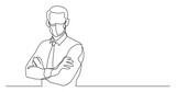 businessman wearing face mask with crossed arms - single line drawing