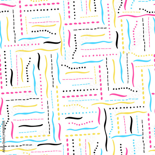Vector abstract pattern with hand-drawn different colorful uneven stripes. Simple background for wallpaper, wrapping paper, fabric design