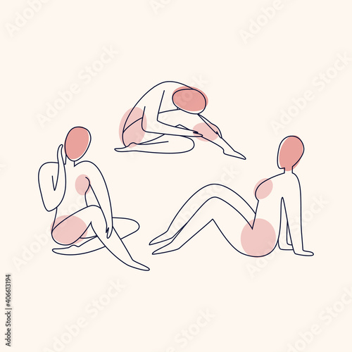 Vector illustration with naked women sitting in different poses