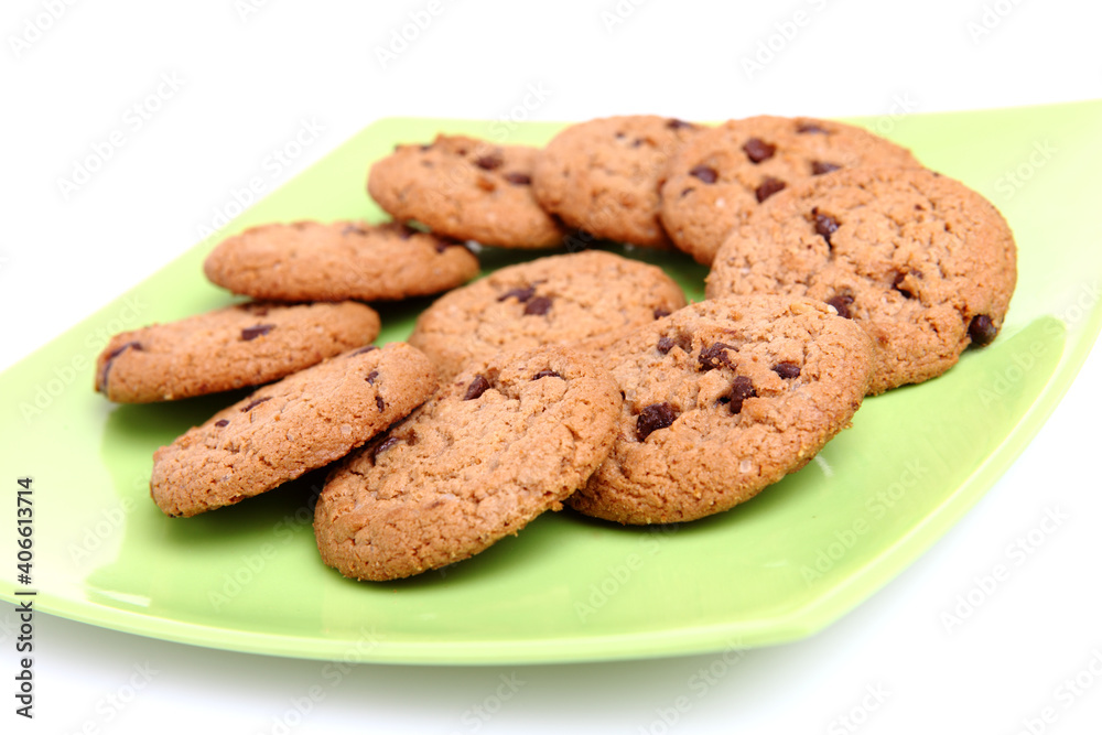 Plate of Chocolate chip cookie on white background Plate of Chocolate chip cookie on white background