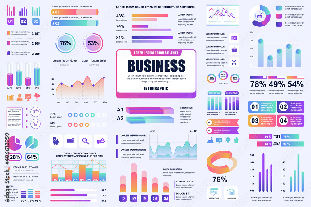 Bundle business and finance infographic UI, UX, KIT elements. Different charts, diagrams, workflow, flowchart, timeline, schemes, graphs design template. Vector info graphic and infographics set.