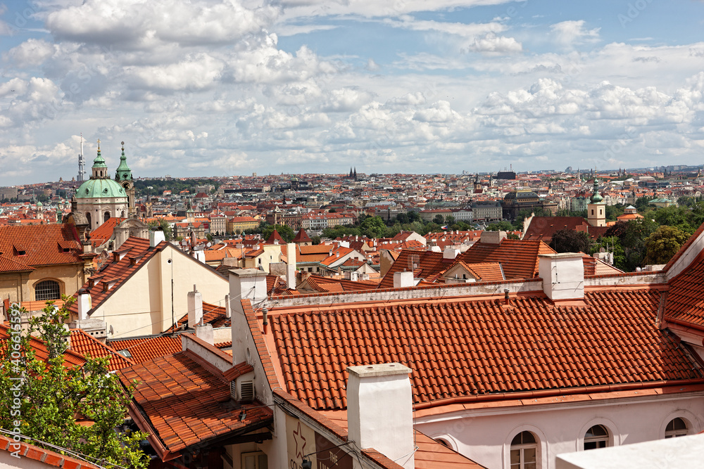 Tile roofs of the old city Prague, Czech Republic