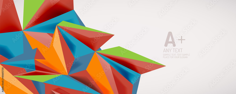 Vector triangle geometric backgrounds. Low poly 3d shape on light backdrop. Vector illustration for covers, banners, flyers and posters and other designs