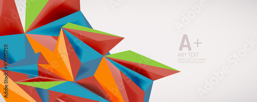 Vector triangle geometric backgrounds. Low poly 3d shape on light backdrop. Vector illustration for covers, banners, flyers and posters and other designs