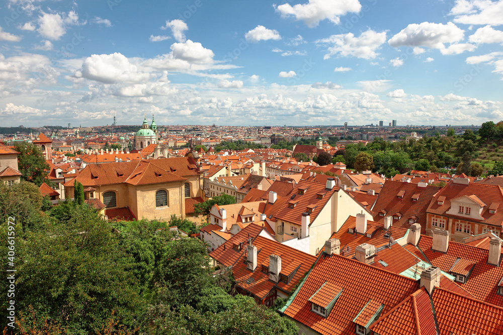 panorama Tile roofs of the old city Prague