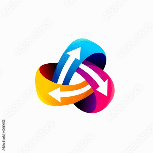 three rotating arrows logo with 3d concept