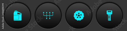 Set Canister for motor oil, Gear shifter, and Car key with remote icon. Vector.