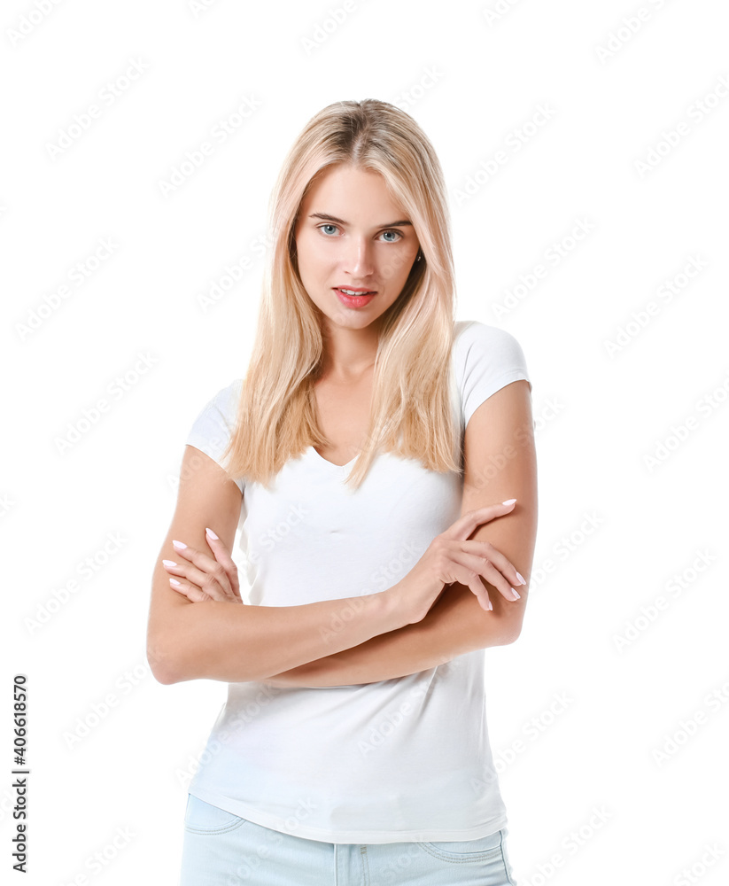 Beautiful young woman isolated on white background Beautiful young woman isolated on white background