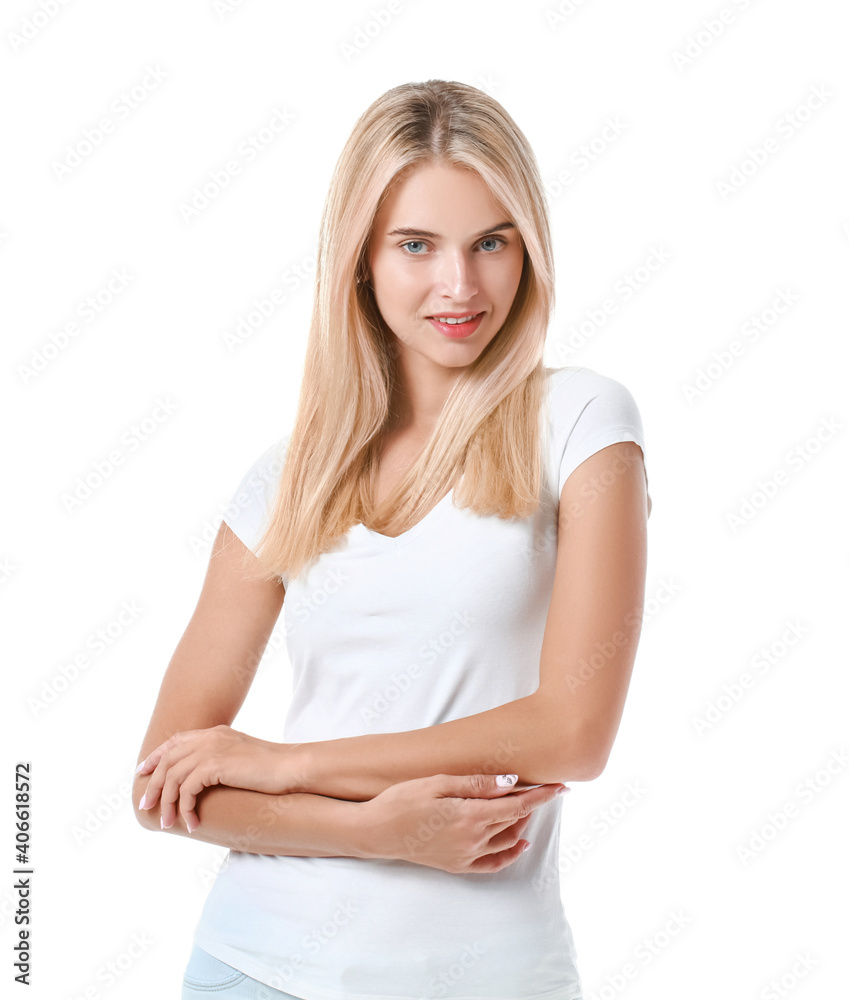 Beautiful young woman isolated on white background Beautiful young woman isolated on white background