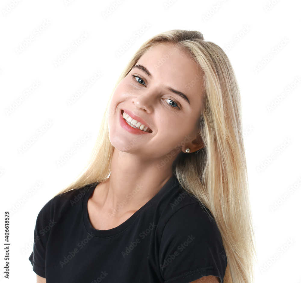 Happy young woman isolated on white background Happy young woman isolated on white background