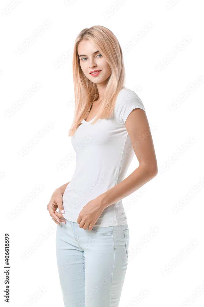 Beautiful young woman isolated on white background Beautiful young woman isolated on white background