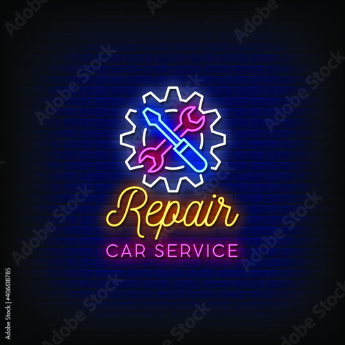 Repair Car Service Neon Signs Style Text Vector