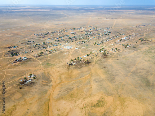 Obraz na płótnie Desert Landscape. A village or small town in a desert area. Aerial view w salonie