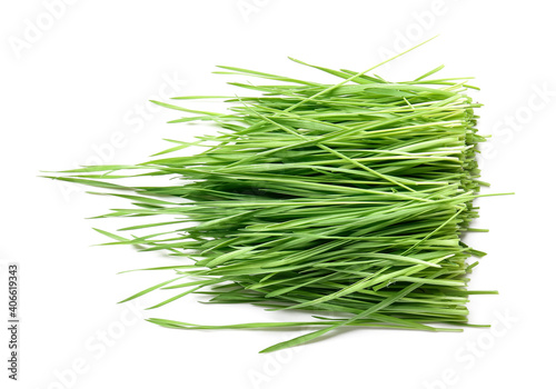 Fresh green wheatgrass on white background