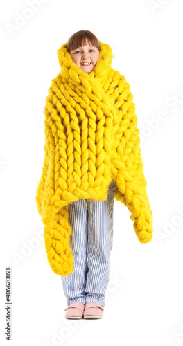 Happy little girl with warm...