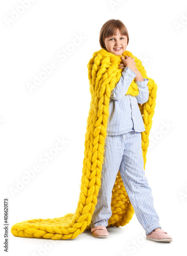 Happy little girl with warm...