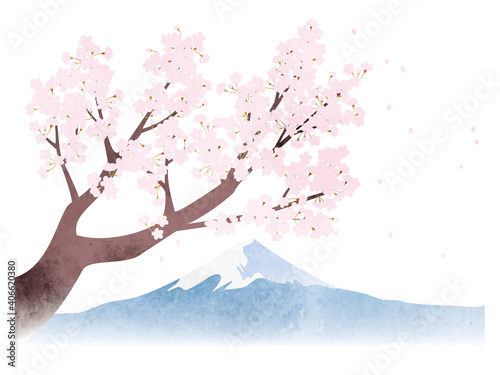 水彩風 桜と富士山のセット