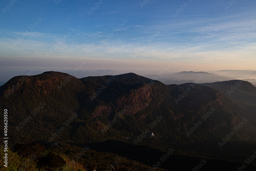 Mountain peaks covered with fog in Sri Lanka.