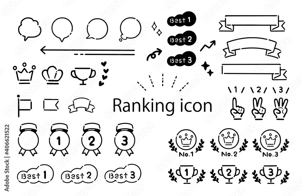 シンプルでかわいい手書きのランキングアイコンセット シンプルでかわいい手書きのランキングアイコンセット