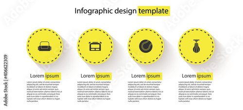 Set Sport bag, Stopwatch, Tennis ball and Punching. Business infographic template. Vector.