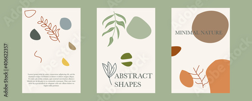 Botanical wall art vector set. Foliage line art drawing with abstract shape. Abstract Plant Art design for print, cover, wallpaper, Minimal and natural wall art. Vector illustration. 