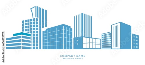 Downtown silhouette. Buildings city, office or apartments real estate. Abstract architecture houses construction company vector banner. Building downtown, house construction skyscraper illustration