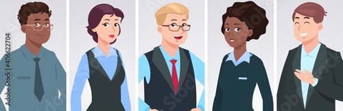 Professionals portraits. Diverse business people, ethnically mixed happy persons. Office managers characters, corporate face team vector set. Business people professional diverse portrait illustration