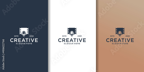 film strip with mic for podcast logo design