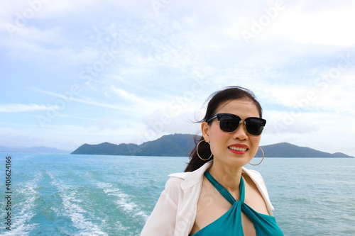 Portrait woman on yacht.