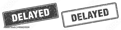 delayed stamp set. delayed square grunge sign