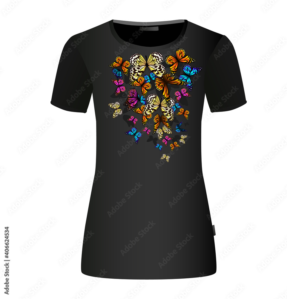Butterfly print on the T-shirt. Vector illustration Butterfly print on the T-shirt. Vector illustration