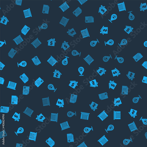 Set Garage, House with dollar symbol, Location house and contract on seamless pattern. Vector.