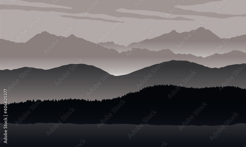 Vector wallpaper with a landscape, a mountain range.