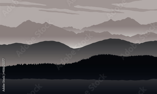 Vector wallpaper with a landscape, a mountain range. © Max_Lockwood