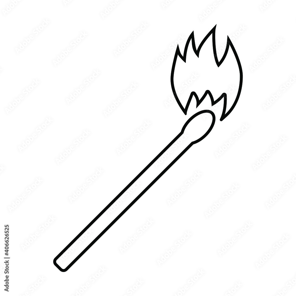 Burning black match on a white background, vector illustration for design. Burning black match on a white background, vector illustration for design.