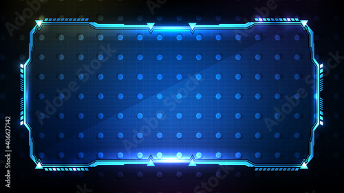 abstract futuristic background of blue glowing technology sci fi frame hud ui