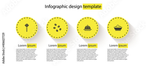 Set Lollipop, Coffee beans, Pudding custard and Flour bowl. Business infographic template. Vector.