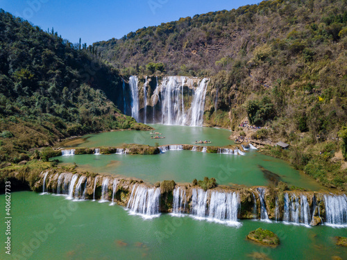 Aerial view of Jiulong waterfall in Luoping, Yunnan, China. photo