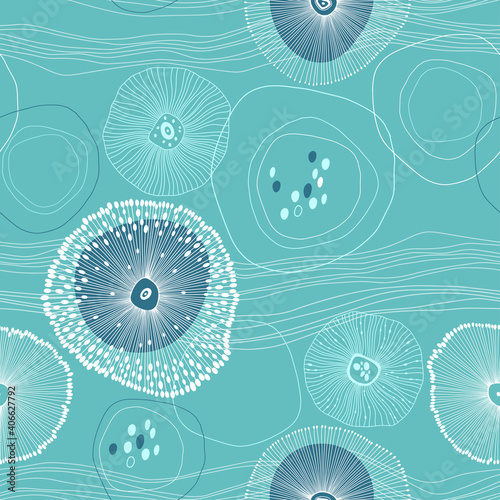 Sea. Abstract seamless pattern on the marine theme. Vector. Perfect for design templates, wallpaper, wrapping, fabric and textile.