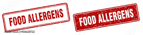 food allergens stamp set. food allergens square grunge sign