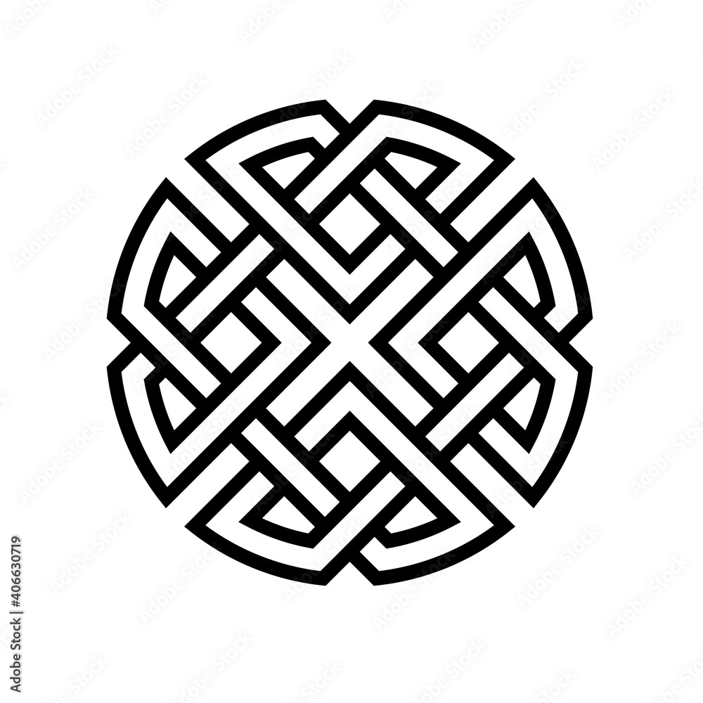 round celtic knot ethno pattern, vector weave knitted lines stripes knot health development and good luck round celtic knot ethno pattern, vector weave knitted lines stripes knot health development and good luck