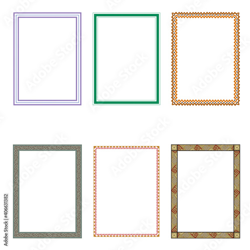 Decorative frames. Retro ornamental frame, vintage rectangle ornaments and ornate border. Decorative wedding frames, antique museum picture borders or deco devider. Isolated icons vector set 