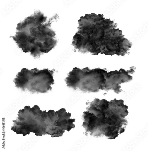 black clouds or smoke isolated on white