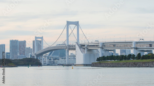 Rainbow bridge in the Tokyo city , Japan