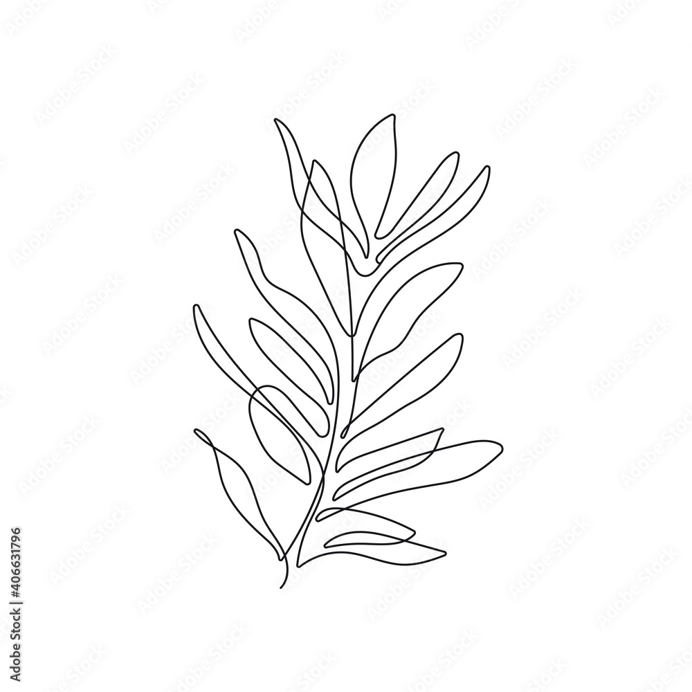 One Line Drawing of Vector Leaves. Botanical Poster. Modern Single Line Art, Aesthetic Contour. Perfect for Home Decor, Wall Art Posters, or t-shirt Print, Mobile Case. Continuous Line Drawing