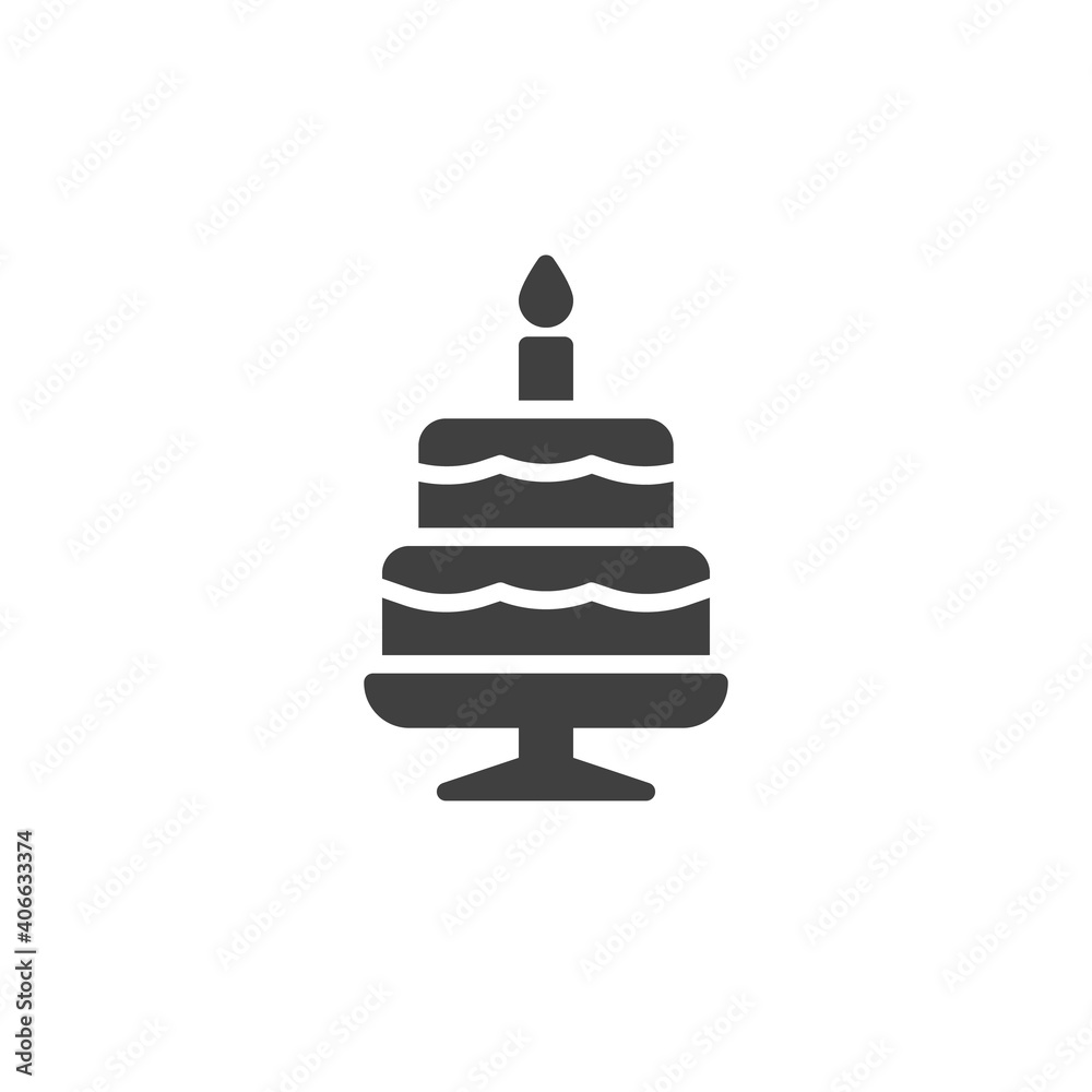 Birthday cake vector icon. filled flat sign for mobile concept and web design. Cake with candle glyph icon. Symbol, logo illustration. Vector graphics Birthday cake vector icon. filled flat sign for mobile concept and web design. Cake with candle glyph icon. Symbol, logo illustration. Vector graphics