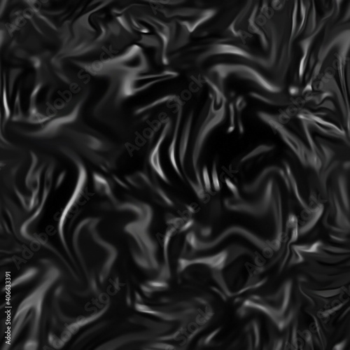 Black satin dark fabric texture luxurious shiny. Silk cloth background with with wrinkles and creases, soft waves blur pattern. Digital illustration