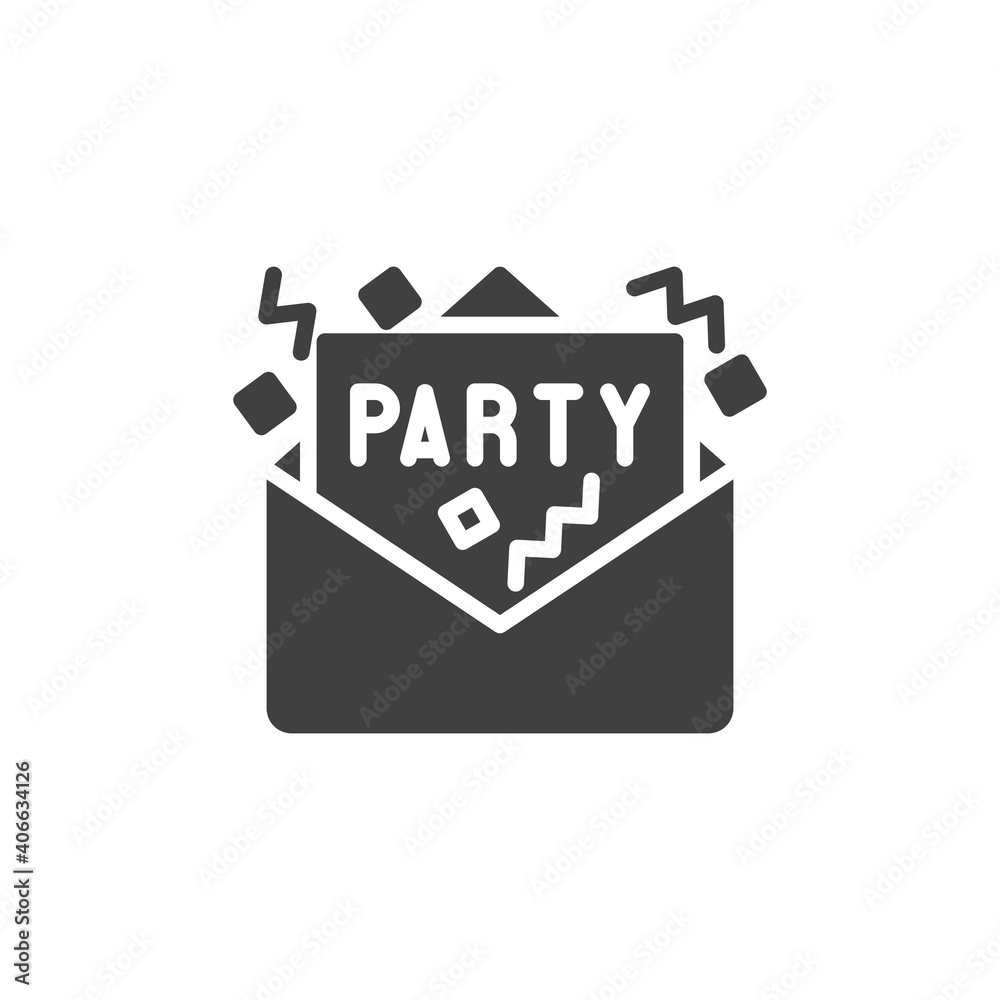 Party invitation card vector icon. filled flat sign for mobile concept and web design. Party greeting card glyph icon. Symbol, logo illustration. Vector graphics