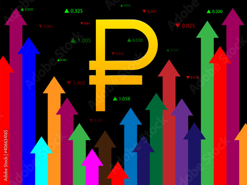 The growth of the Ruble, strengthening of the value of the monetary unit. Vector