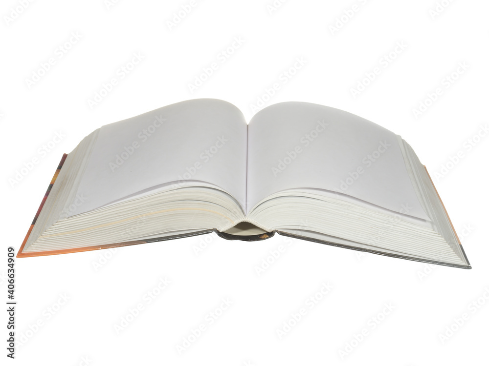 Fototapeta premium Opened book with blank pages isolated on white background.